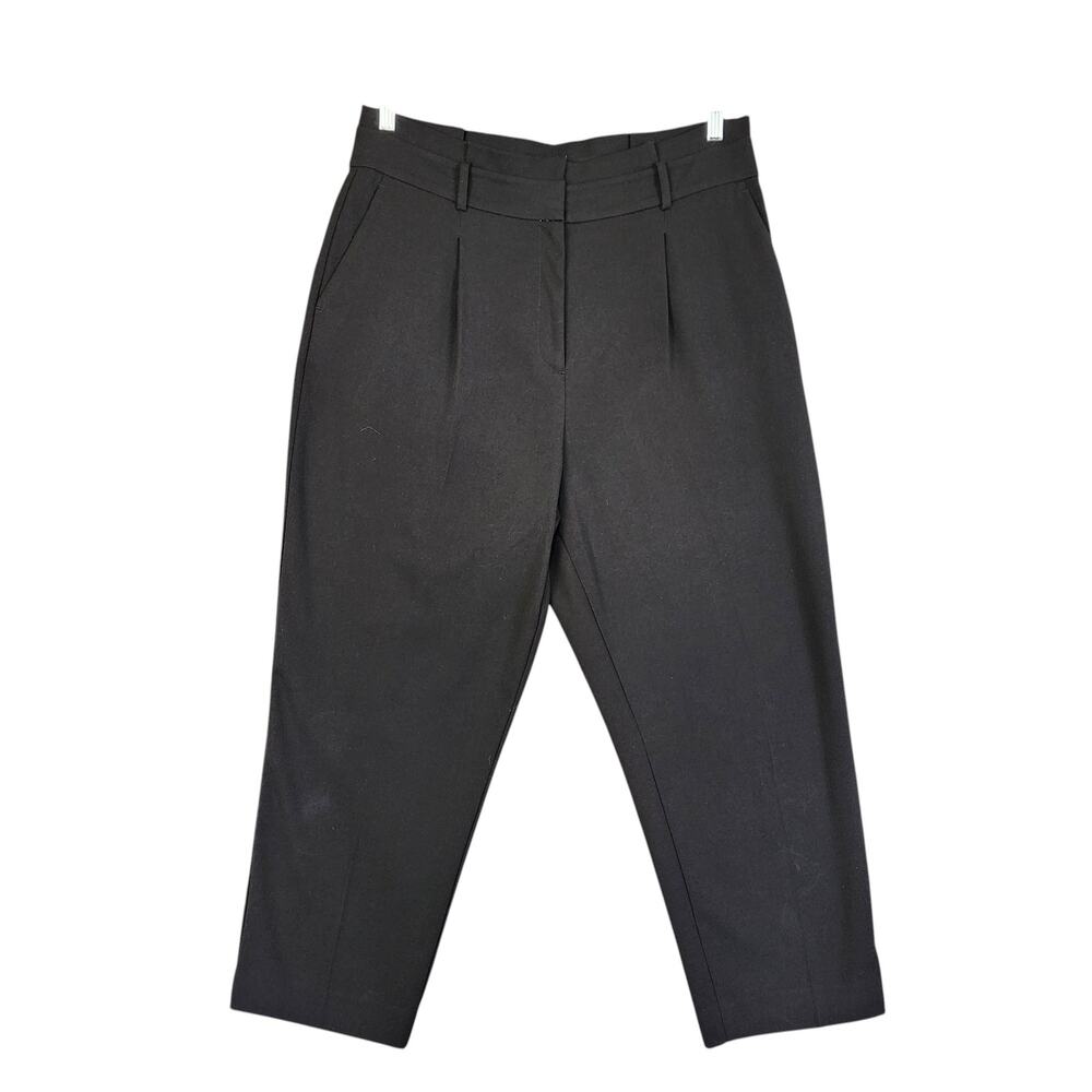 Ann Taylor Womens The High Rise Pleated Taper Pant Size 14 Black Trouser Stretch